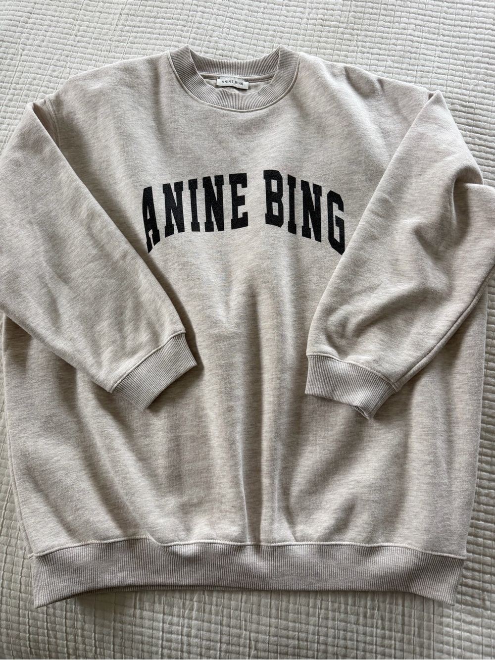 Anine Bing Oatmeal Crewneck Sweatshirt with Black Logo